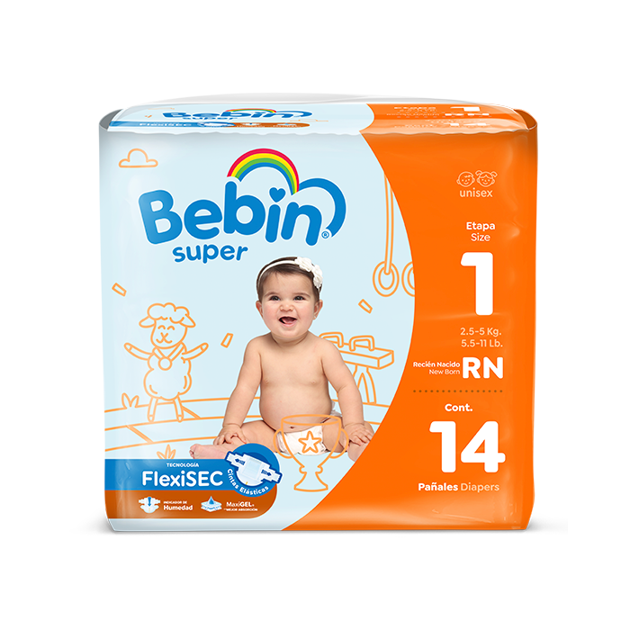 Pañales Bebin Super FlexiSEC - Recién Nacido - Etapa 1 -112 piezas
